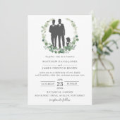 Minimale groene Eucalyptus Gay Wedding Grooms Kaart (Staand voorkant)