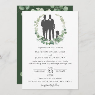 Minimale groene Eucalyptus Gay Wedding Grooms Kaart
