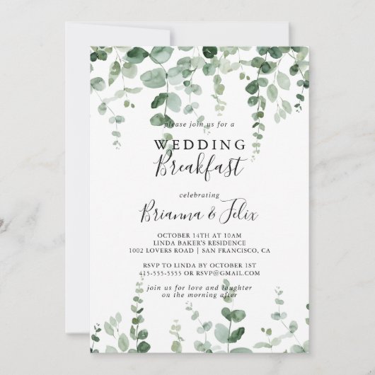 Minimale groene eucalyptus Weddenschap Breakfast Kaart (Voorkant)