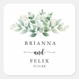 Minimale groene Eucalyptus Wedding Envelope-zegels Vierkante Sticker