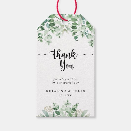 Minimale groene eucalyptusbruiloft Dank u Cadeaulabel (Voorkant)