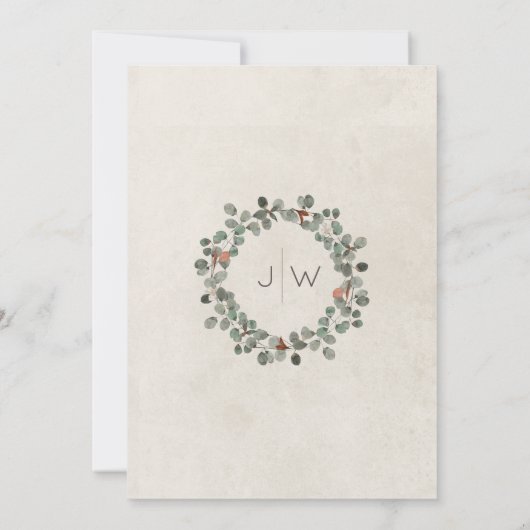 Minimale groene eucalyptuskrans bruiloft roest kaart (Achterkant)