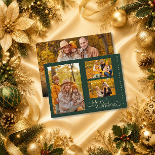 Minimale groene familie vier foto's vrolijk kerstf feestdagenkaart