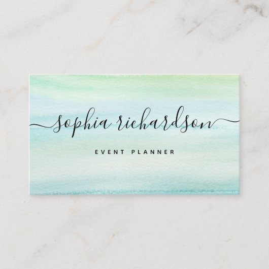 Minimale groene Flair-Waterverf en -script Visitekaartje (Voorkant)