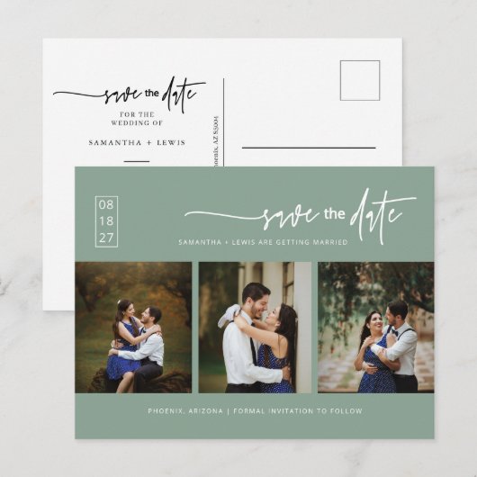 Minimale groene foto-QR-code met foto's opslaan Da Briefkaart (Voorkant / Achterkant)