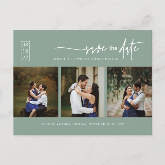 Minimale groene foto-QR-code met foto's opslaan Da Briefkaart (Voorkant)