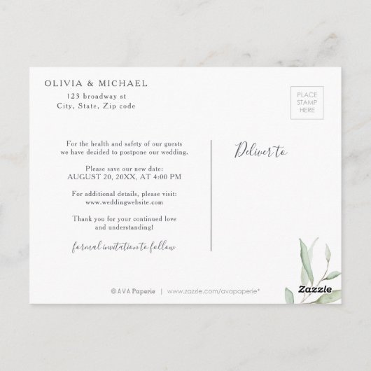 Minimale groene foto verandert de datum Uitgesteld Briefkaart (Achterkant)