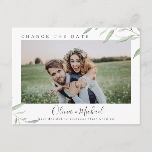 Minimale groene foto verandert de datum Uitgesteld Briefkaart (Voorkant)