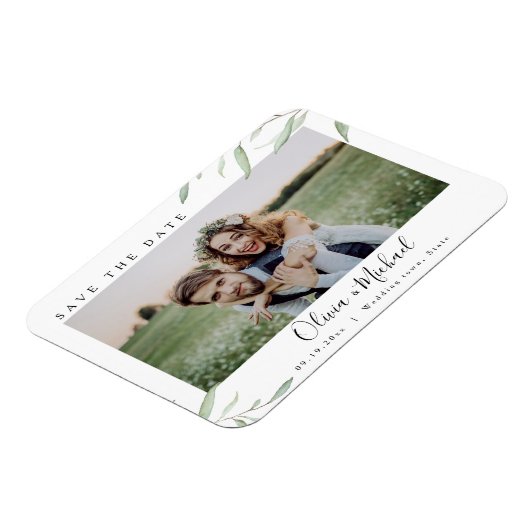Minimale groene fotobruiloft met behoud van datum magneet (Linkerzijde)
