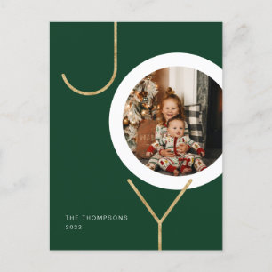 Minimale groene Glitter Gold JOY Photo Holiday Briefkaart
