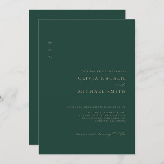 Minimale Groene & Gold QR-code in één bruiloft Kaart (Voorkant / Achterkant)