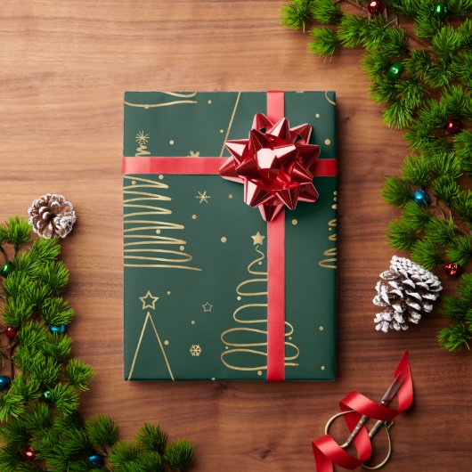 Minimale groene gouden kerstboom cadeaupapier (Feestdagen Geschenken)