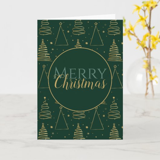 Minimale groene gouden kerstboom kaart (Gele Bloem)