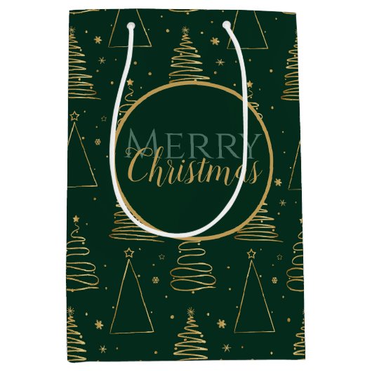 Minimale groene gouden kerstboom medium cadeauzakje (Voorkant)