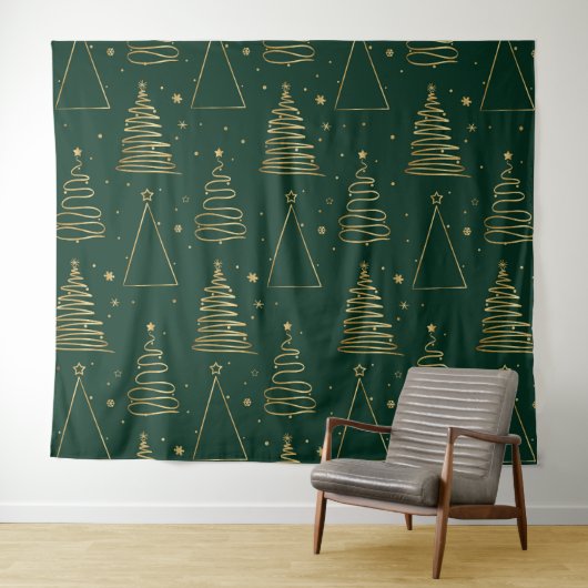 Minimale groene gouden kerstboom wandkleed (In Situ (horizontaal))