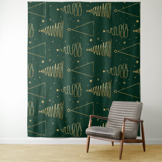 Minimale groene gouden kerstboom wandkleed (In situ)