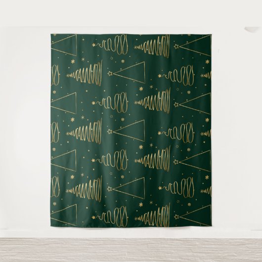 Minimale groene gouden kerstboom wandkleed (Voorkant)