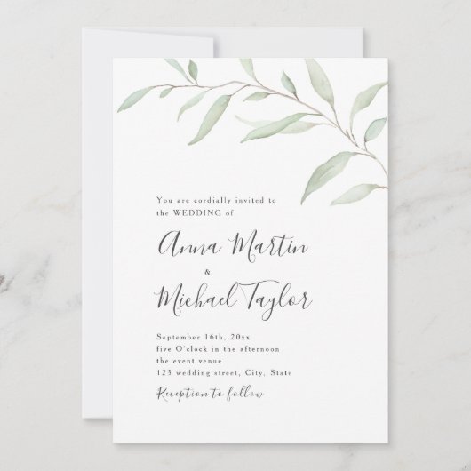 Minimale groene kalligrafie, trouwe bruiloft kaart (Voorkant)