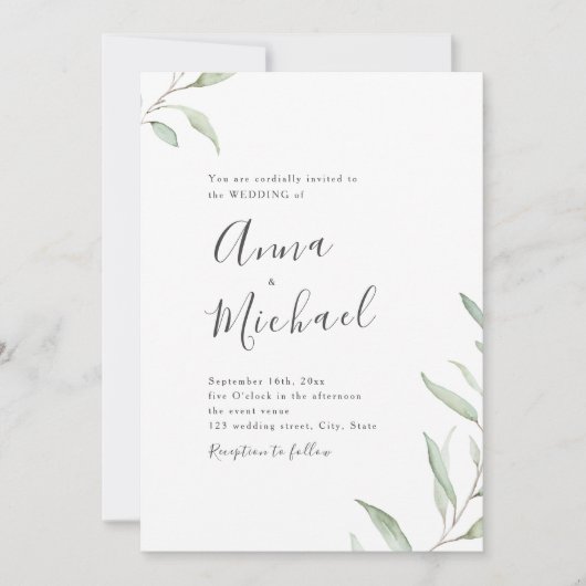 Minimale groene kalligrafie, trouwe bruiloft kaart (Voorkant)