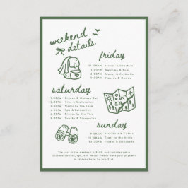 Minimale groene kampeer vrijgezellenweekend agenda informatiekaartje
