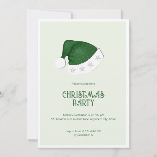 Minimale groene kerstmuts kerstfeest uitnodiging (Voorkant)