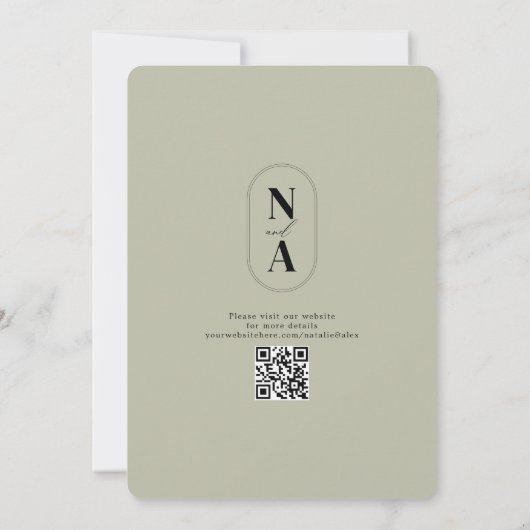 Minimale groene monogram — QR-code website Save The Date (Achterkant)