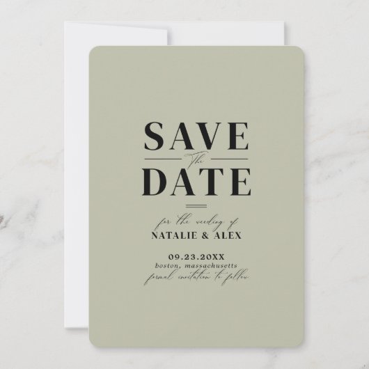 Minimale groene monogram — QR-code website Save The Date (Voorkant)