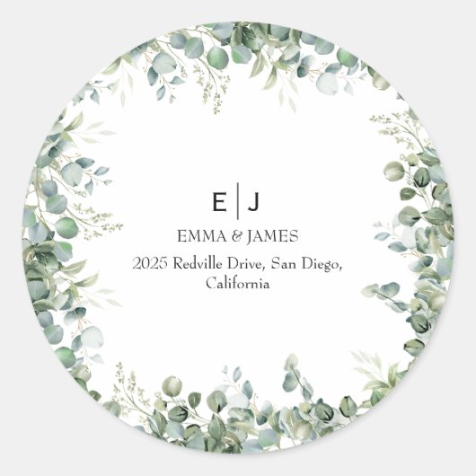 Minimale Groene Monogram Ronde Sticker (Voorkant)