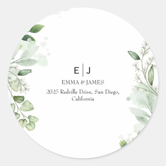 Minimale Groene Monogram Ronde Sticker (Voorkant)