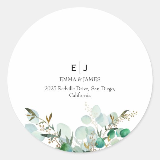 Minimale Groene Monogram Ronde Sticker (Voorkant)