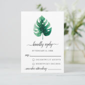 Minimale Groene Monstera Leaf RSVP-kaart Advieskaart (Staand voorkant)