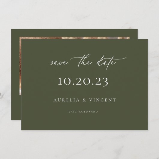 Minimale groene Olijfverbinding bespaart de datum Save The Date (Voorkant / Achterkant)