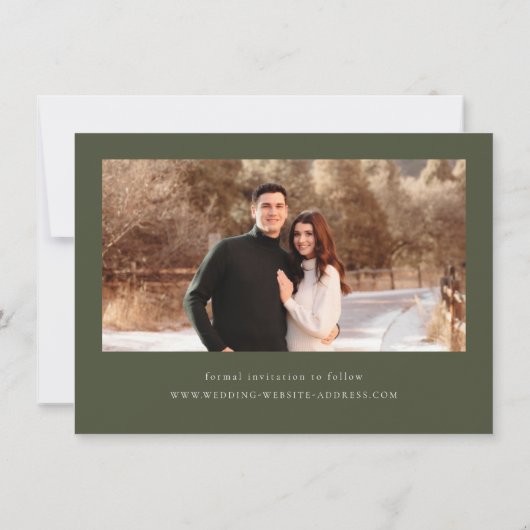 Minimale groene Olijfverbinding bespaart de datum Save The Date (Achterkant)