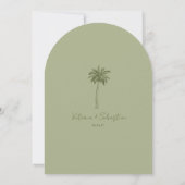 Minimale Groene Palmboom Strand Save The Date Kaart (Achterkant)