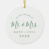 Minimale groene Pas getrouwd 1e kerstbruiloft foto Keramisch Ornament (Voorkant)