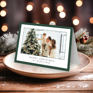 Minimale groene rand foto Elegant Kerstmis Feestdagen Kaart