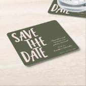 Minimale groene roze bruiloft bespaart de datum kartonnen onderzetters (Schuin)