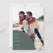 Minimale groene twee foto bruiloft save the date (Voorkant)