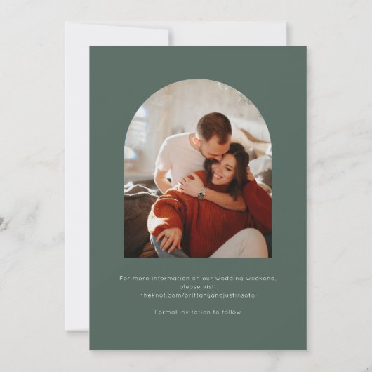 Minimale groene twee foto bruiloft save the date (Achterkant)