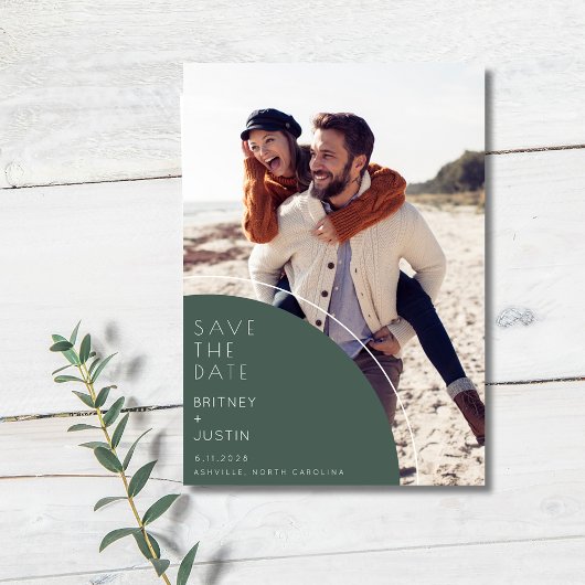 Minimale groene twee foto bruiloft save the date