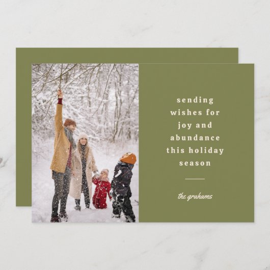 Minimale  groene typografische verzendwensen feestdagenkaart (Voorkant / Achterkant)