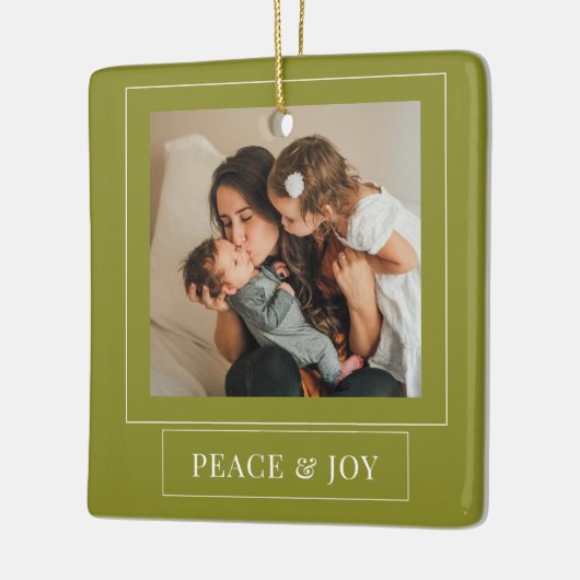 Minimale groene vrede en vrolijke kerstfoto keramisch ornament (Links)