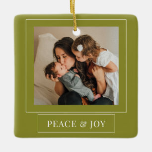 Minimale groene vrede en vrolijke kerstfoto keramisch ornament