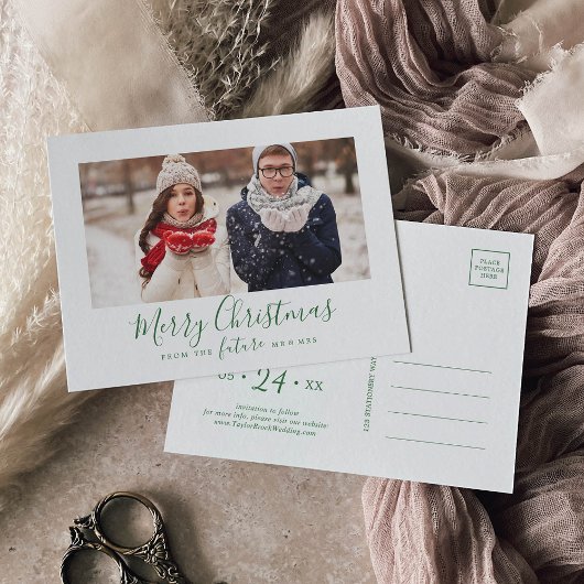 Minimale groene vrolijke kerst save the date foto feestdagenkaart