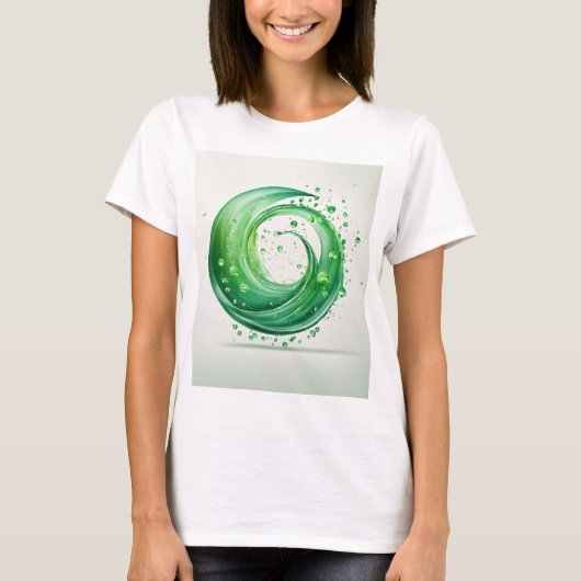 Minimale groene water druppels logo op witte achte t-shirt (Voorkant)