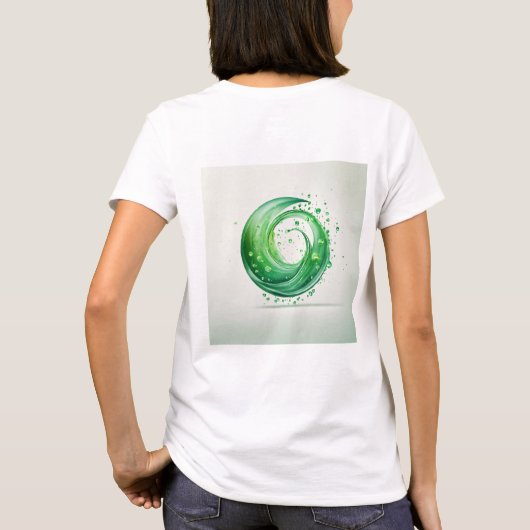 Minimale groene water druppels logo op witte achte t-shirt (Achterkant)