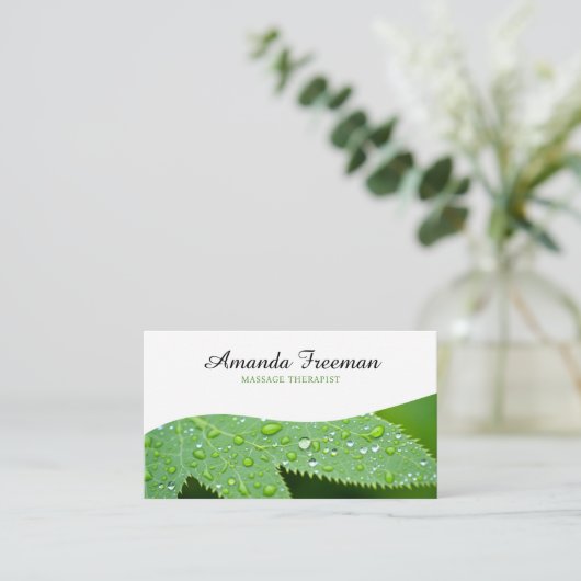 Minimale groene waterdruppels massagetherapie visitekaartje (Staand voorkant)