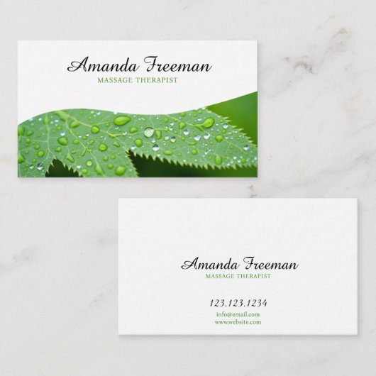 Minimale groene waterdruppels massagetherapie visitekaartje (Voorkant / Achterkant)