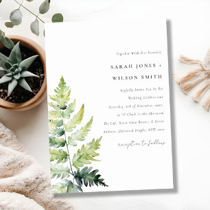 Minimale Groene Waterverf Fern Foliage Wedding Kaart