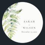 Minimale Groene Waterverf Fern Foliage Wedding Ronde Sticker<br><div class="desc">Als je nog meer aanpassingen of andere overeenkomende objecten nodig hebt,  kun je contact met me opnemen op yellowfebstudio@gmail.com</div>
